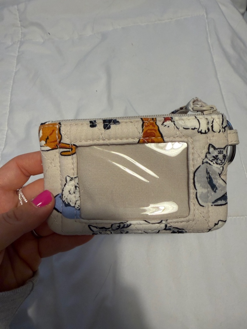 Vera Bradley Cream Cat Print Quilted ID Wallet